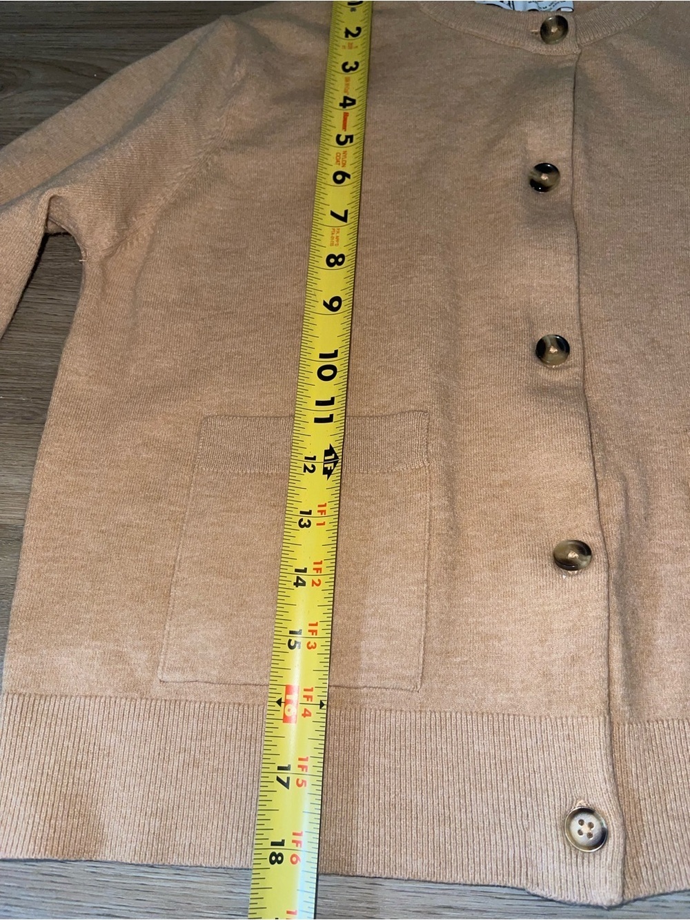 Zara Camel Button-Front Cardigan with Patch Pockets - Picture 6 of 7